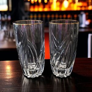 2 Lenox Debut‎ Highball Glasses Tumblers Gold Trim Crystal Discontinued Vintage